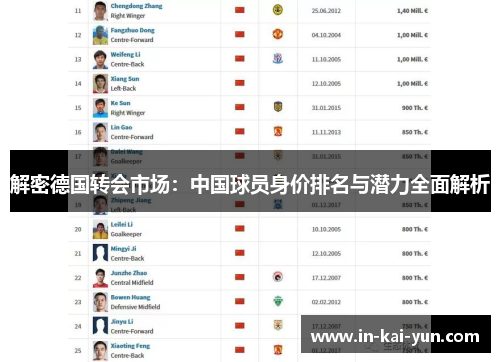 解密德国转会市场:中国球员身价排名与潜力全面解析 解密德国转会市场:中国球员身价排名与潜力全面解析